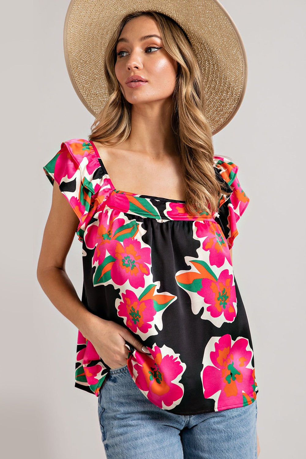 Flirty Floral Square Neck Top