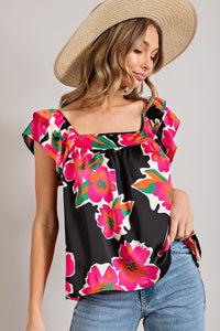 Flirty Floral Square Neck Top