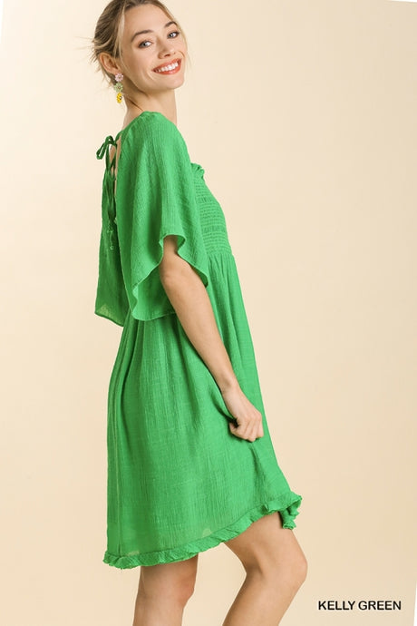 Spring Green Smocked Bodice Dress