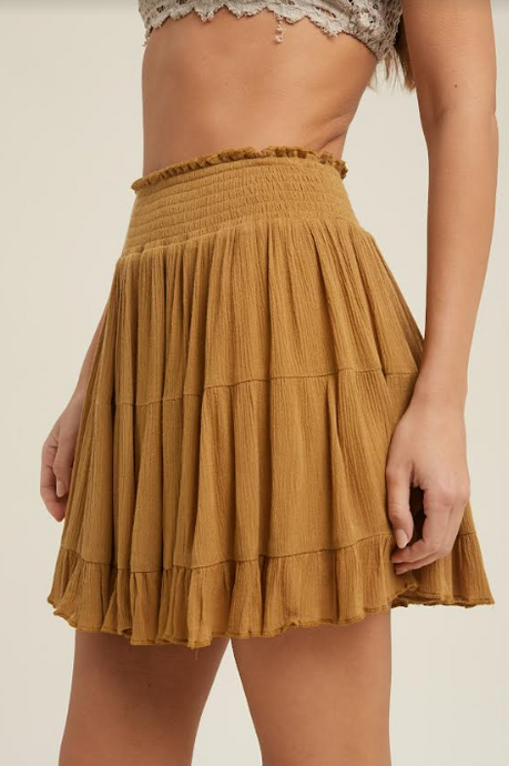 Golden Girl Skirt with Smocked Waistbandd